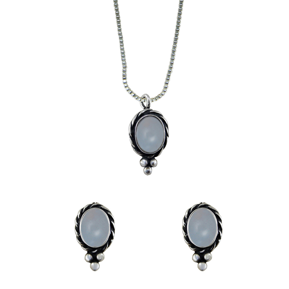 Sterling Silver Petite Necklace Earrings Set Chalcedony